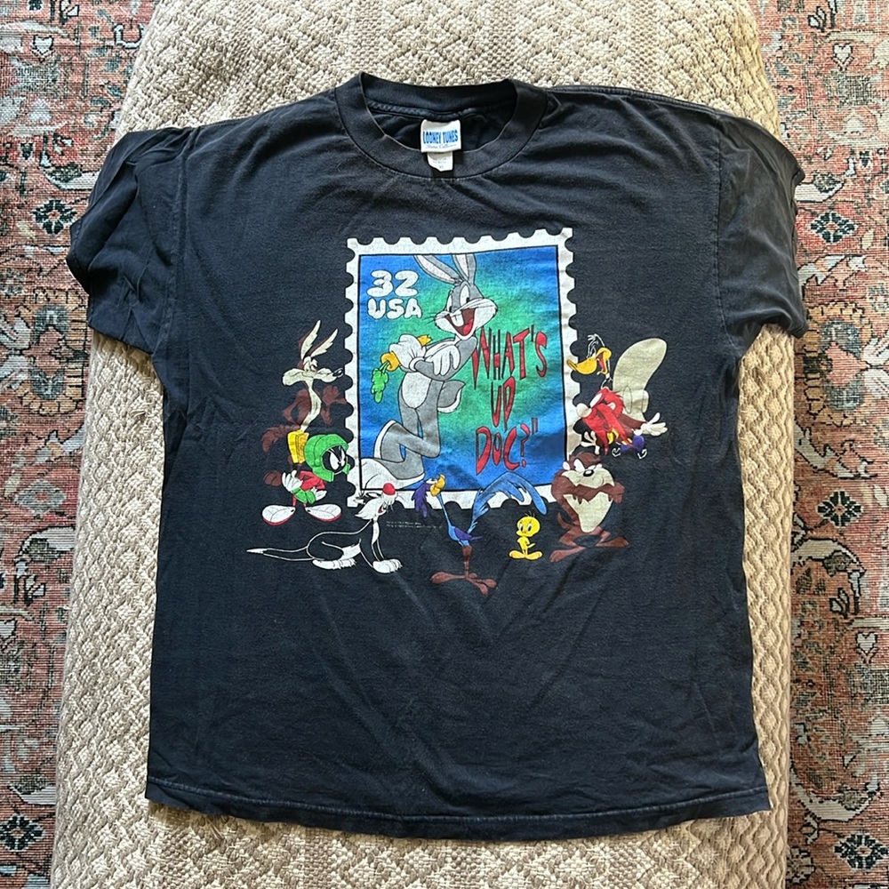 Warner Bros. Black Looney Tunes 'What's Up Doc?' Stamp Graphic Tee